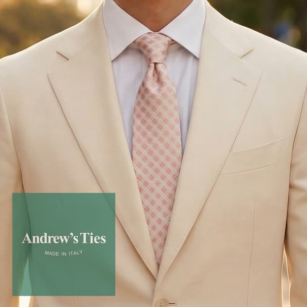 앤드류스타이 실크 핑크 체크 패턴 넥타이 9.3cm A+등급 K2155
