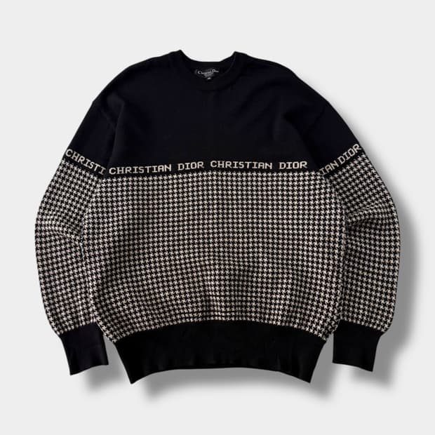 크리스챤 디올 루즈핏 90‘s 하운드투스 체크 패턴 울 니트