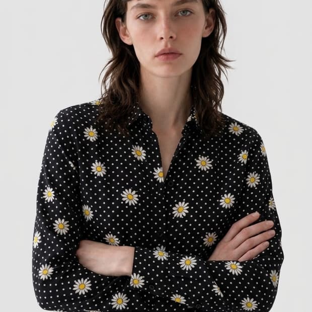 생로랑 SAINT LAURENT 데이지 도트 비스코스 셔츠 블랙