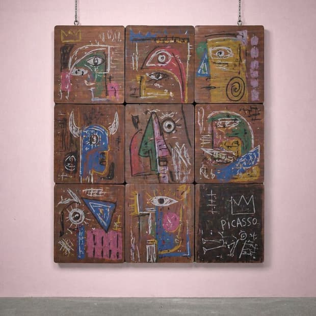 바스키아 풍 나무판 그림