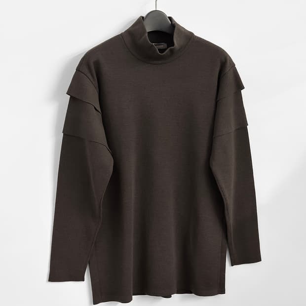 80s 이세이 미야케 울 티어드 숄더 모크넥 니트