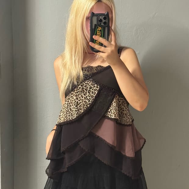 frill layered leopard point sleeveless 