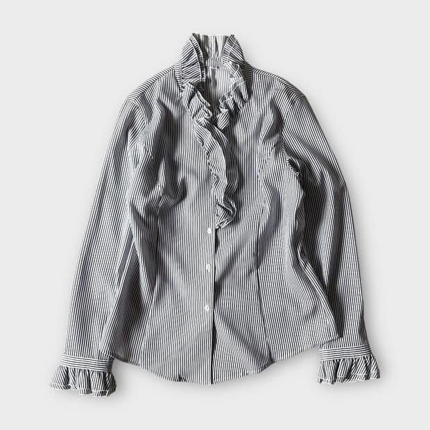 Japanese Vintage . 스트라이프 프릴 블라우스