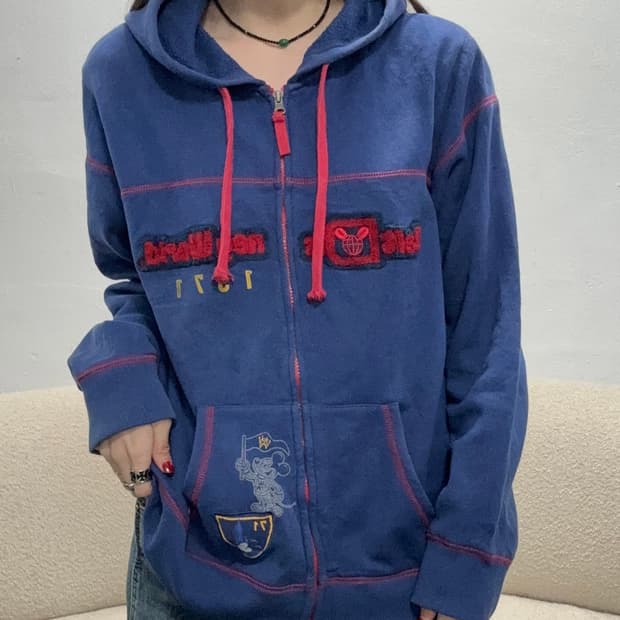 90s DISNEY 캐릭터 자수 집업 후드