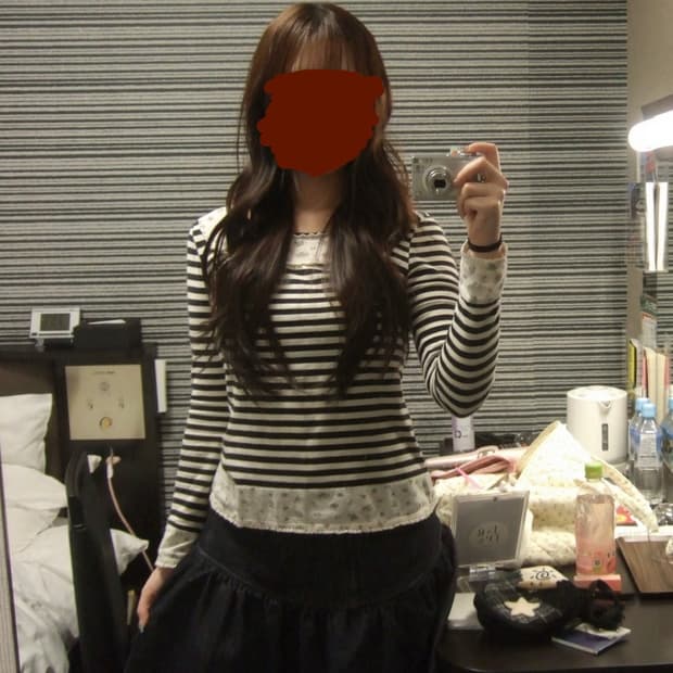 일본빈티지 스트라이프 잔꽃레이스 티