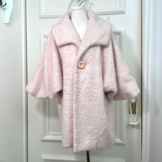 pink boucle hairy lovely midi coat