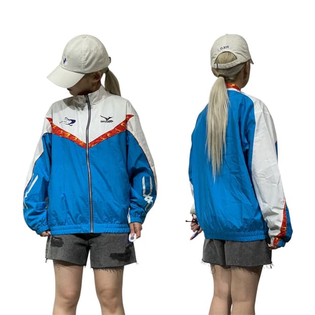 미즈노 블루 화이트 바람막이 트랙 자켓 M