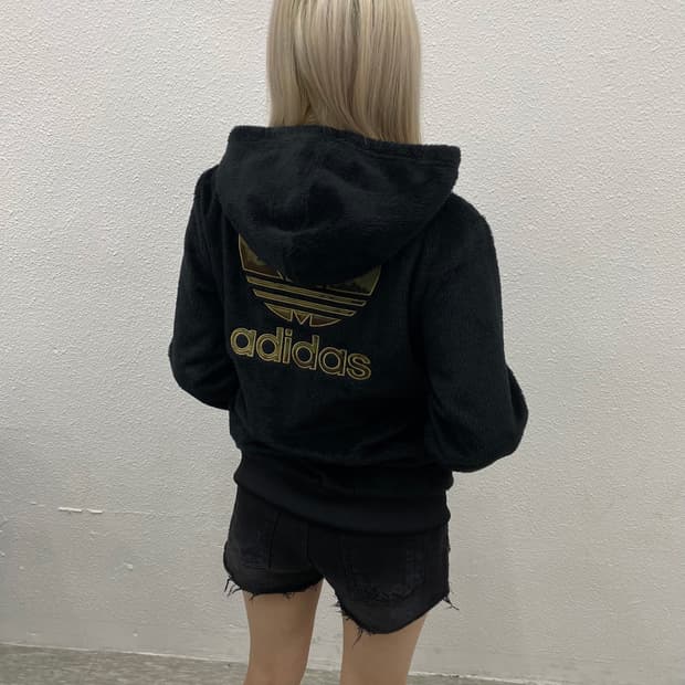 아디다스 카모포인트 블랙 셰르파 후드집업 L