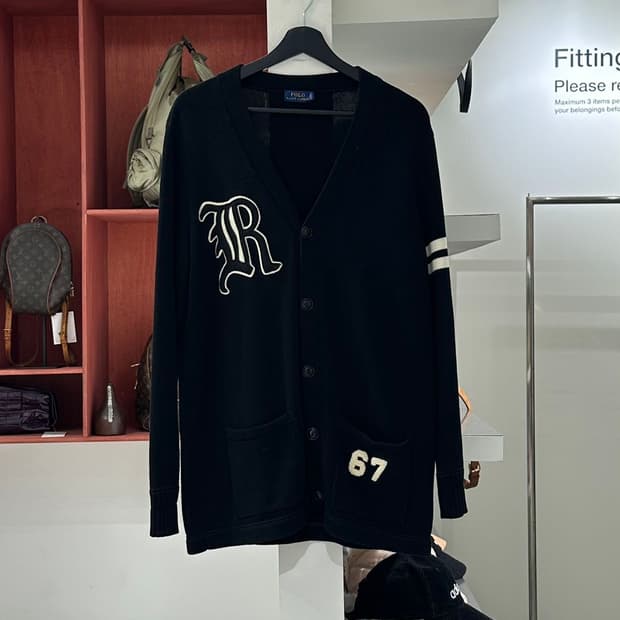 폴로 랄프로렌 블랙 바시티 패치 브이넥 가디건