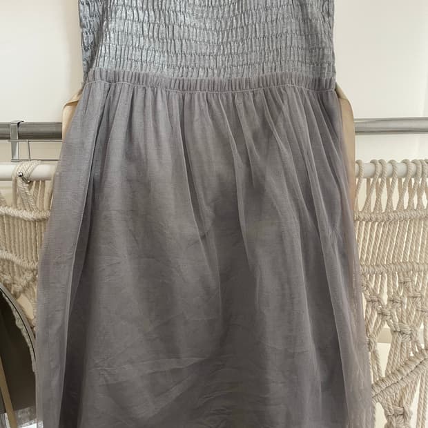그레이 스모크 셔링 쉬폰 스커트