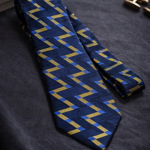 빈티지 샤넬 네이비 패턴 실크 넥타이