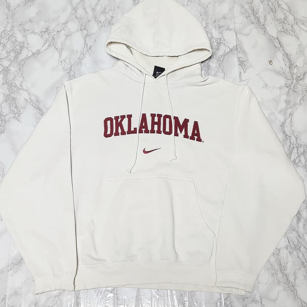 나이키 오클라호마 00s 화이트x버건디 오버핏 올드스쿨 후드티