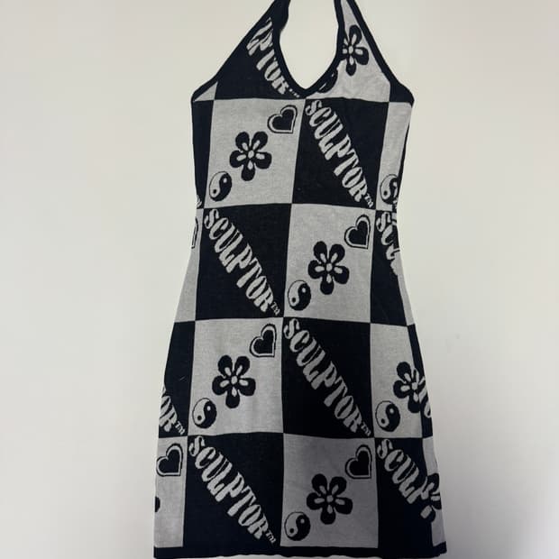 희귀!! 여성 스컬프터 빈티지 패턴 홀터넥 니트 원피스 F