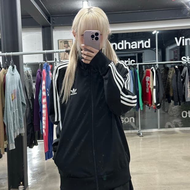 아디다스 삼선 블랙 져지 집업