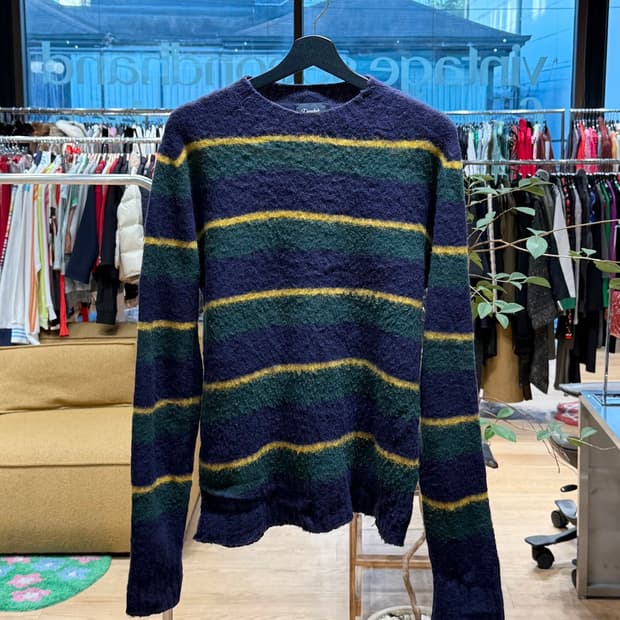 드레익스 네이비 스트라이프 라나버진울 니트 