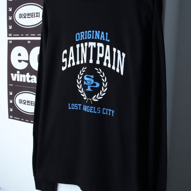 (M-XL) 세인트페인 긴팔티셔츠 빅로고 블랙 올드스쿨-H33456
