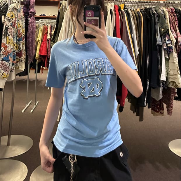 S)Champion 빈티지 프린팅 스카이 블루 반팔
