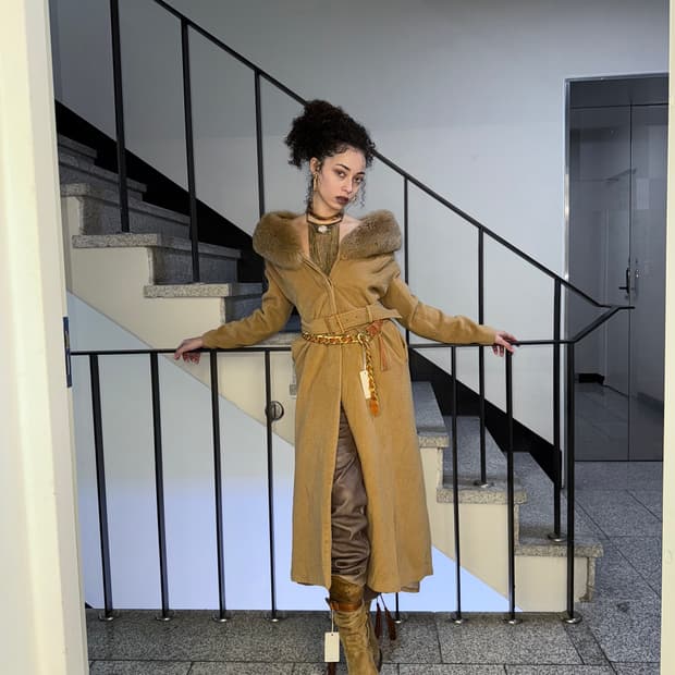 fur collar maxi coat