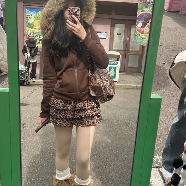 !Gyaru-set! (퍼후드+호피치마+퍼부츠)