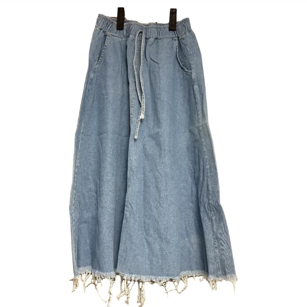 청 데님 롱 스커트 컷팅 밑단