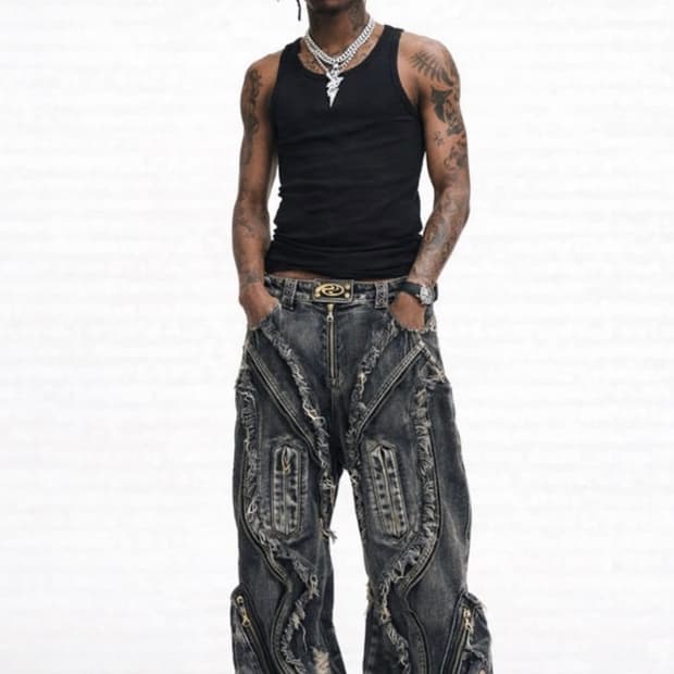 PERSONSOUL ALIENS DIRTY RIPPED 데님 배기진