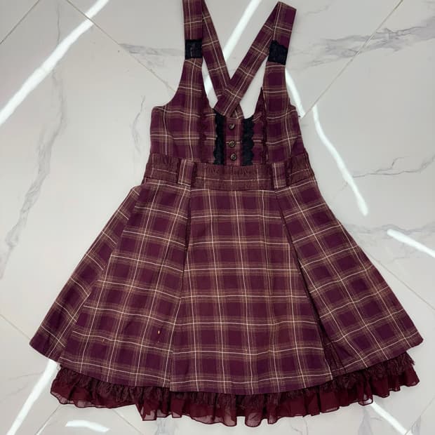 •Japanese vintage 체크 뷔스티에 버건디 원피스