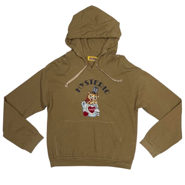 히스테릭 글래머 야옹이 해골 하트 자수 후드티 스웨터