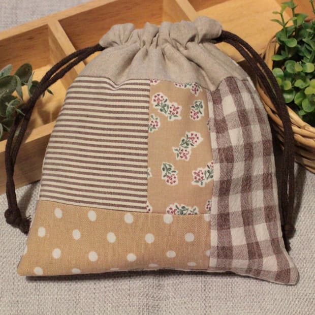 핸드메이드 패치워크 스트링 파우치
