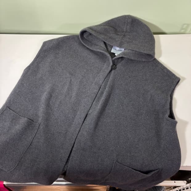 우먼FREE 세인트존 그레이 너구리털 후드 조끼 가디건