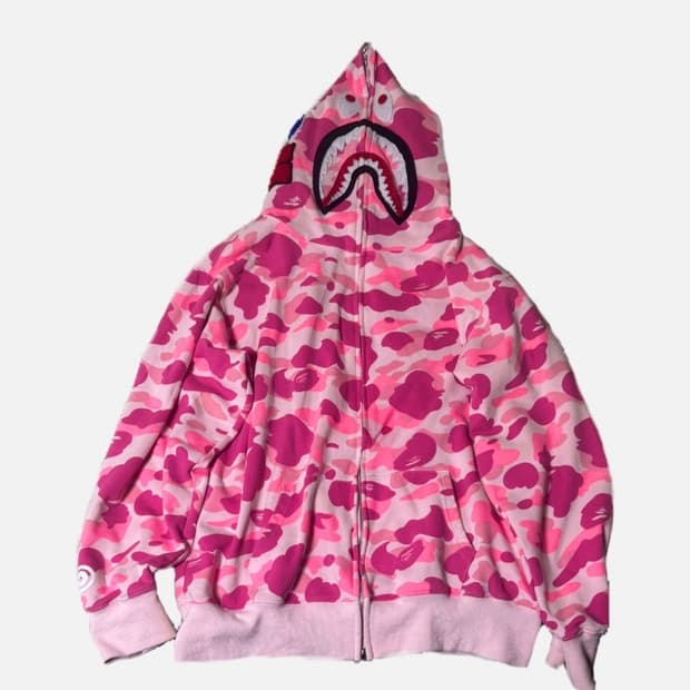 베이프 카모 샤크 후드집업 핑크
