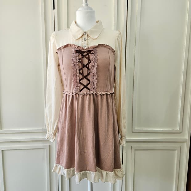 엑시즈팜 러블리 원피스 베이지/핑크