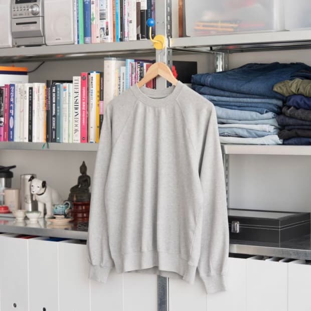 에브리원 빈티지 라이트웨이트 래글런 크루넥 솔리드 그레이