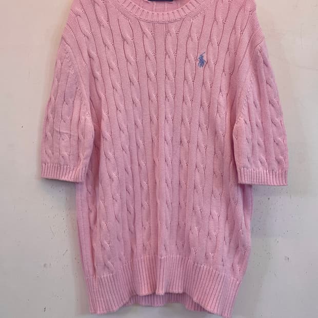 폴로랄프로렌 핑크 반팔니트 L 폴로케이블반팔니트 폴로꽈배기니트