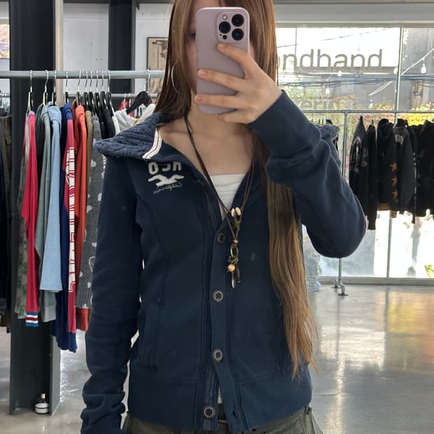 홀리스터 니트 후디드 버튼자켓