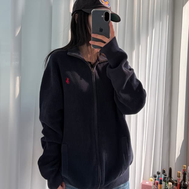 [XL]폴로 랄프로렌 코튼 니트 집업 navy