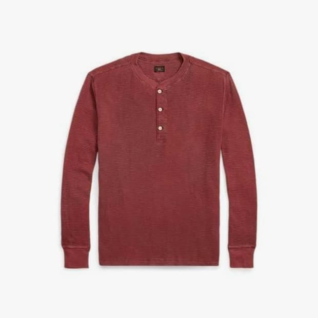 RRL 가먼트 다이 와플 니트 헨리 셔츠
