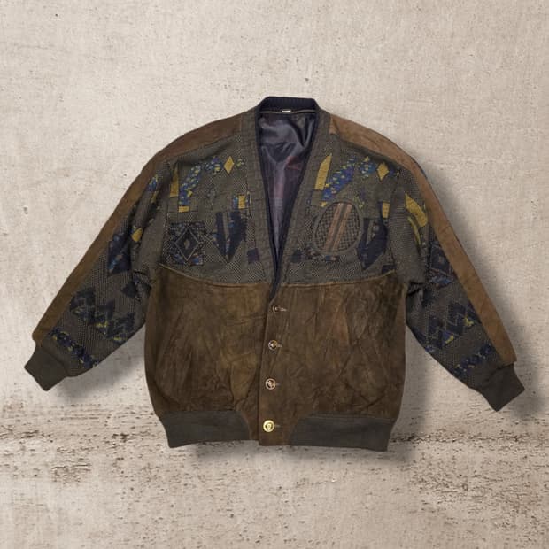 가죽 디테일 울 패턴 자켓 (F583)