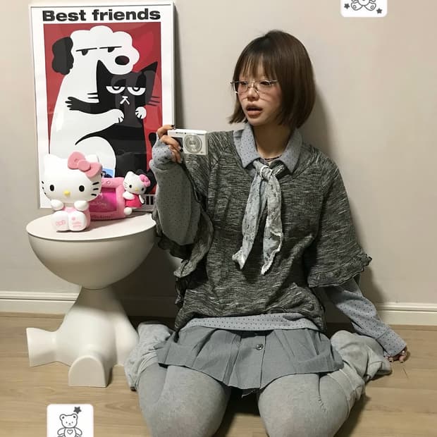 𖤐 그레이 도트 너드 모리 Set  𖤐