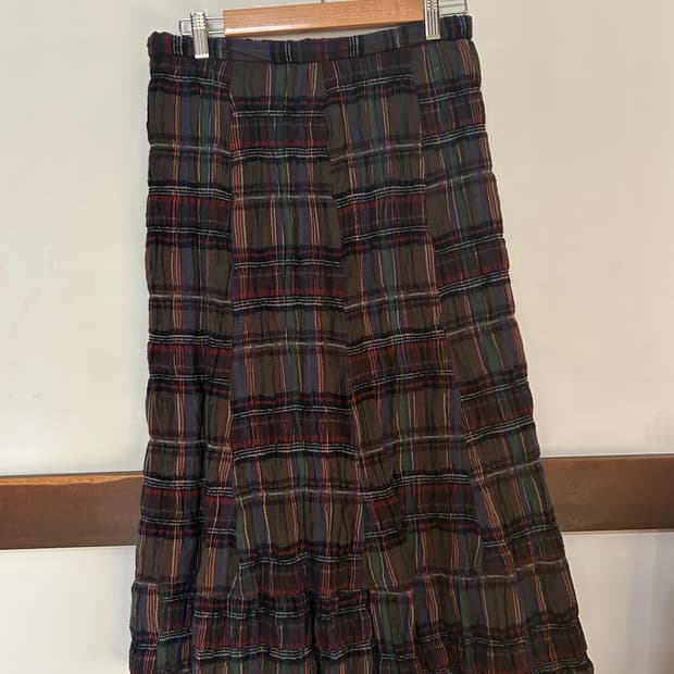 플리츠 체크 롱스커트 