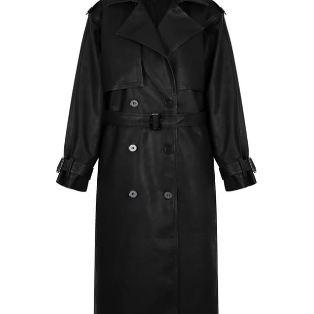 페일제이드 레더 패디드 트렌치 코트 솔리드 블랙