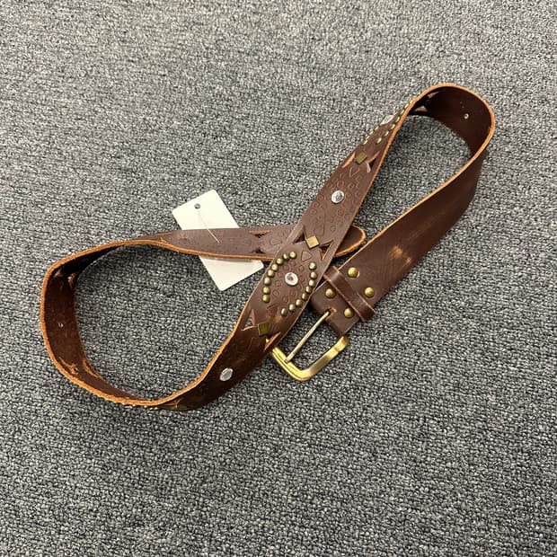 빈티지 웨스턴 브라운 가죽벨트