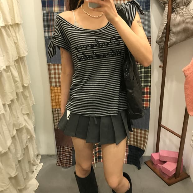 버버리 블루라벨 단가라 리본 티