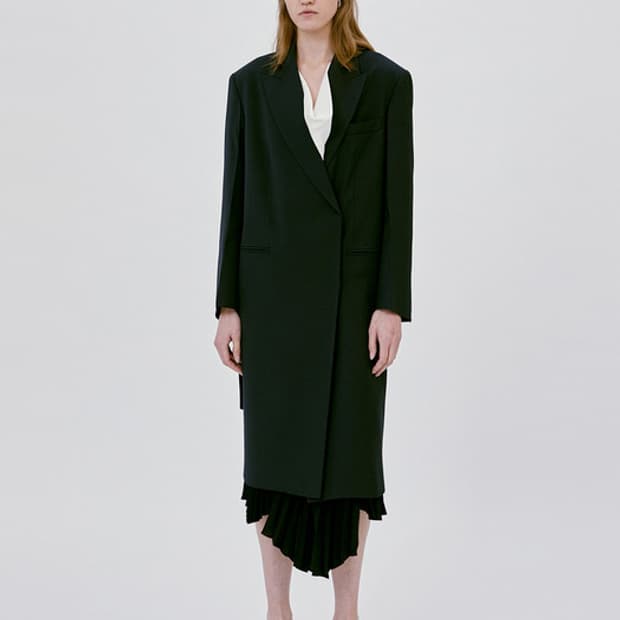 렉토 벨티드 테일러드 코트 네이비 벨트 롱 코트 더블 싱글 울 클래식