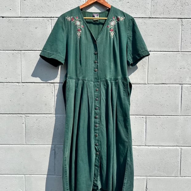 90’s 오스트리아 티롤리안 그린 플라워자수 원피스