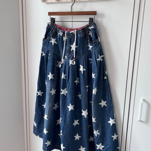 Rough 별 패턴 데님 롱 스커트