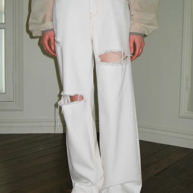 시눈 WASHED DAMAGE DENIM PANTS (OFF WHITE)