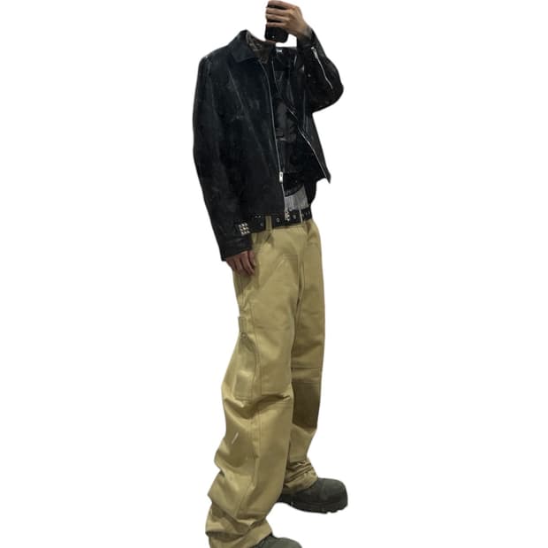 무신사 크링클 레더 크롭 1회착