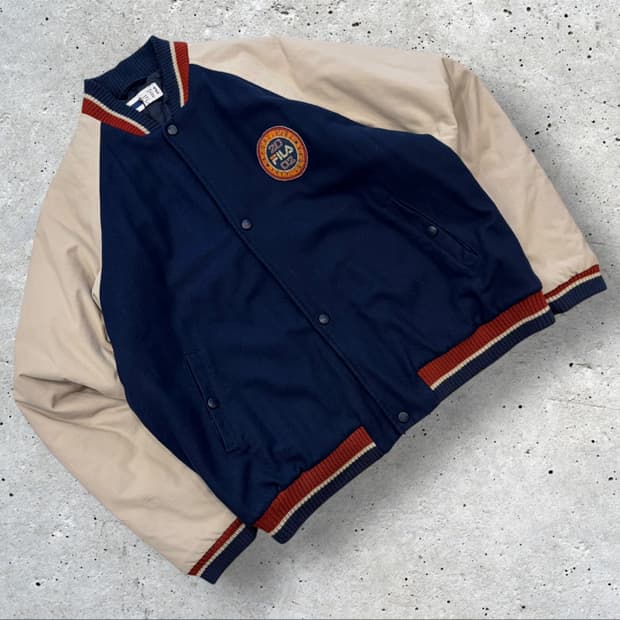 [XL] 00s FILA 휠라 필라 바시티 자켓 네이비 베이지 D139