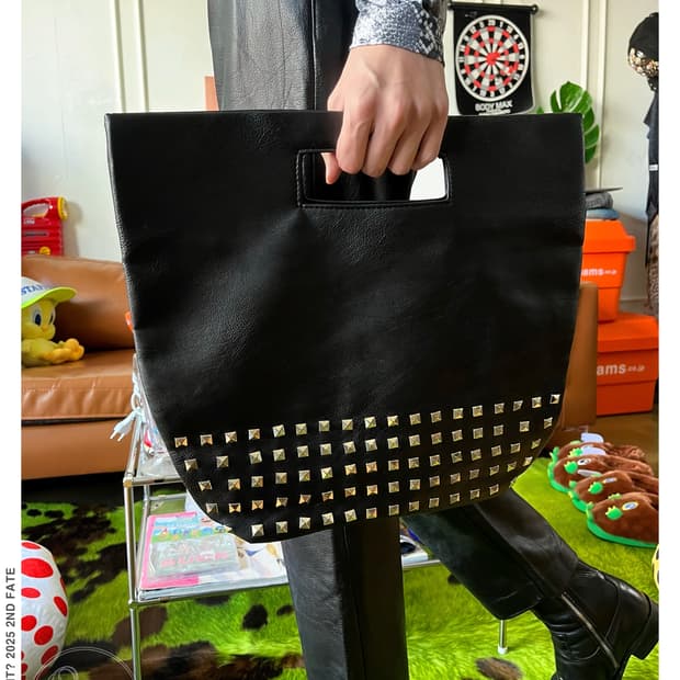 Dispark Real Leather Rock Studs Tote Bag