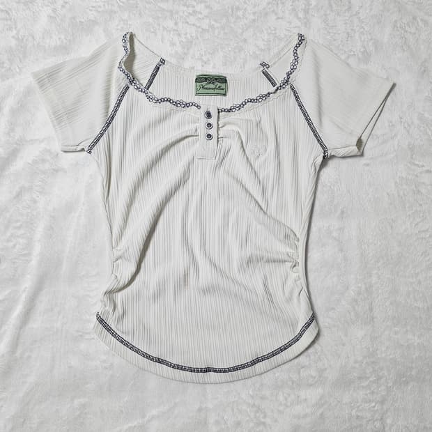 플리즈노팔로우 플노팔 다나탑 화이트 반팔티셔츠